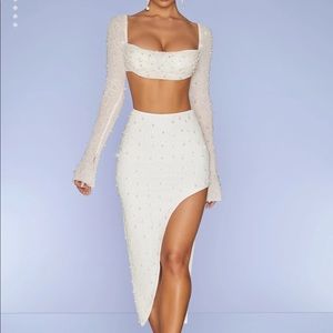 Embellished Ivory Pearl & Beaded Skirt Set